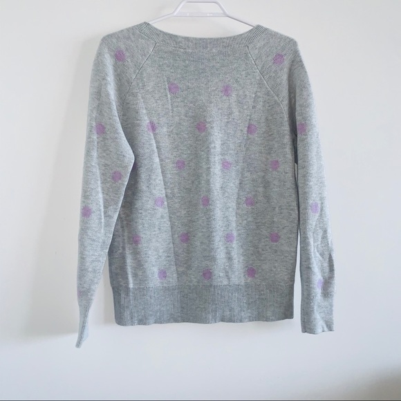 Loft Soft Gray and Magenta Polka Dot Sweater - Picture 3 of 5